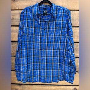 NWT Prana brand Dolberg flannel shirt, royal blue, men’s sz Small Tall